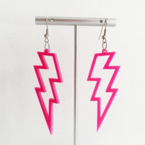 80s Neon Earrings Halloween Lightning Earrings Retro Acrylic Drop Dangle for Women 80's Party (Rose Red)