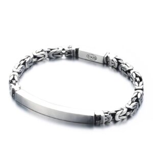 Myshiwu 925 Sterling Silver Bracelet for Men Women Byzantine Bar Bracelet (Silver, 18cm)