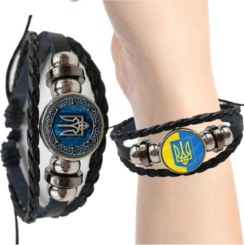 TOSSPER Ukraine Bracelet, 2 Pcs Multilayer Ukrainian Flag Symbol Charm Leather Bracelet Bangle Jewelry for Men Women, Multicolor, 7.09inch/18cm