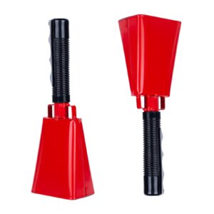 Steel Cowbell with Handle 8 Inch Cow Bells Noise Makers, 2 Pack Large Cowbells for Sporting Events, Hand Percussion Cowbells Cheering Bell for Football Game Party Concert Graduation School (Red)