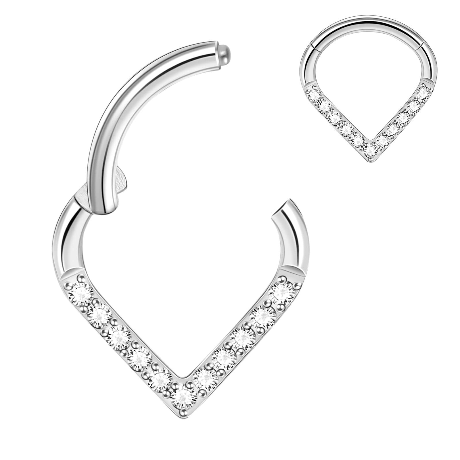 Awinrel Septum Rings 16G Helix Rook Cartilage Tragus Clicker Earrings CZ Teardrop Nose Hoop Daith Earring 8mm 316L Surgical Steel Segment Piercing Jewelry