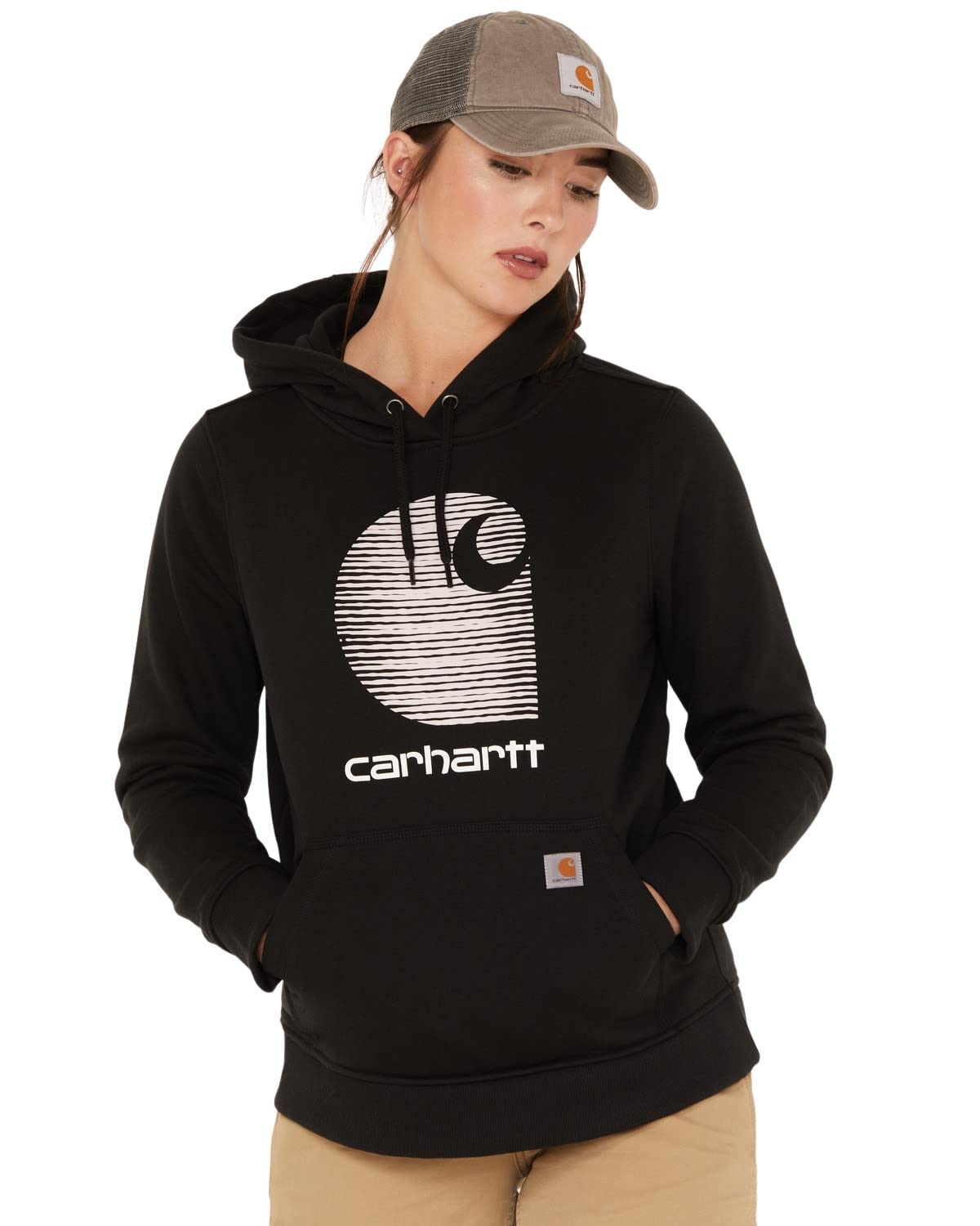 Carhartt Women's Rain Defender Relaxed Fit Midweight C Logo Graphic Sweatshirt, Black, Small