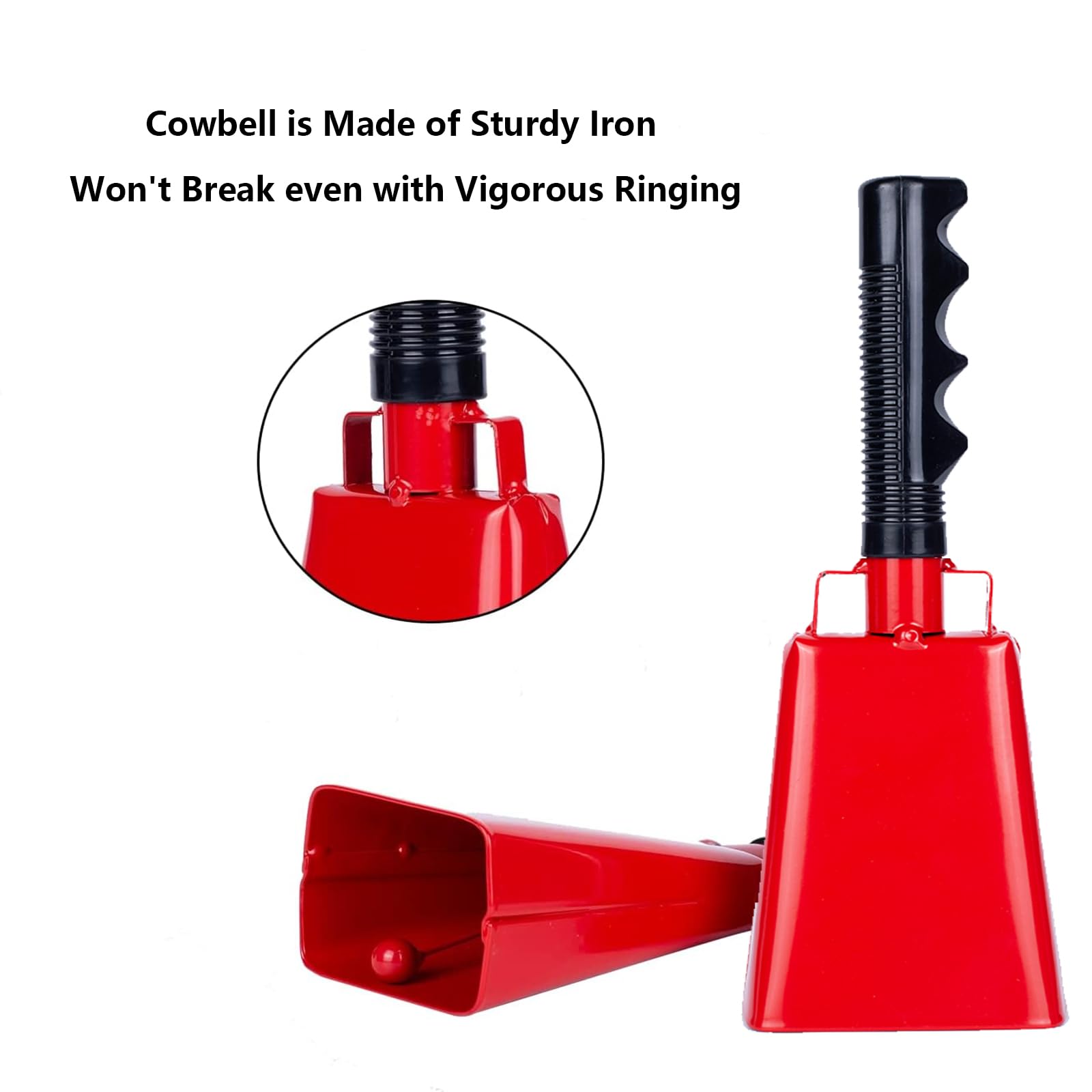 Steel Cowbell with Handle 8 Inch Cow Bells Noise Makers, 2 Pack Large Cowbells for Sporting Events, Hand Percussion Cowbells Cheering Bell for Football Game Party Concert Graduation School (Red)