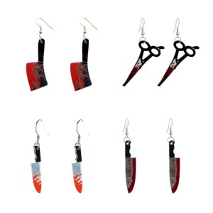 4 pairs punk knife dagger drop dangle earring set gothic acrylic blood printed knife earring for women hip hop halloween party jewelry (a)