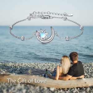 KQF Moon Star Bracelet for Women Sterling Silver Moonstone Crescent Moon Link Chain Bracelet Jewelry for Teen Girls Girlfriend