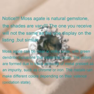 LUO S925 Sterling Silver Round Shaped 1.25 CT Moss Agate Ring Halo Engagement Ring Statement Ring Crescent Moon Sun Rings for Women Mother's Day Gifts US Size 8