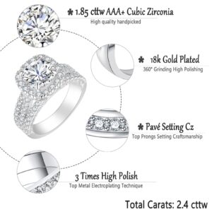 CEJUG Cubic Zirconia Halo Promise Engagement Rings for Women 18K White Gold Plated Wedding Bands Bridal Ring Set 2Ct Size 7