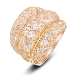 aprilery rose gold initial rings for women, fashion cz crystal cross statement chunky ring band cocktail costume jewelry for her (dome, 8)