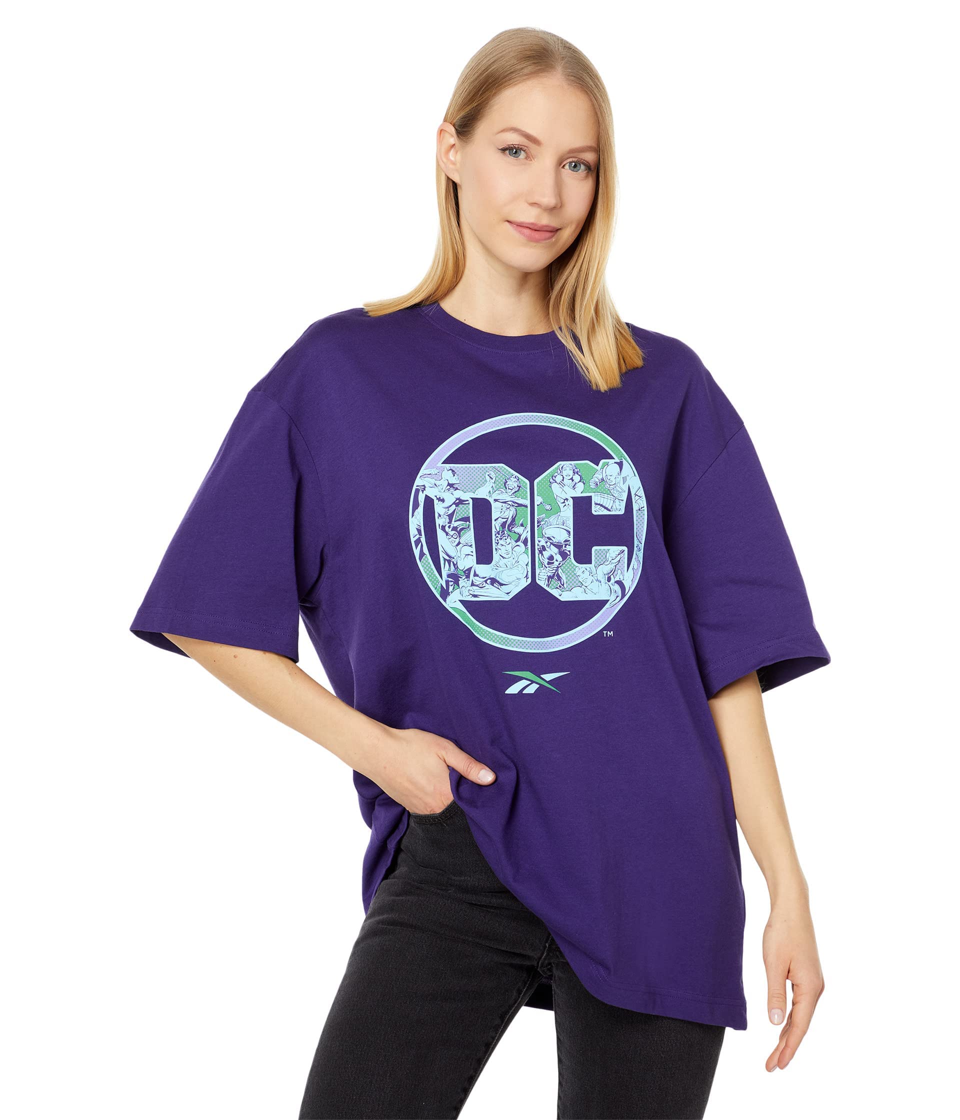 Reebok Men's Standard Graphic Tee, DC Comics Logo/Dark Orchid, XX-Large