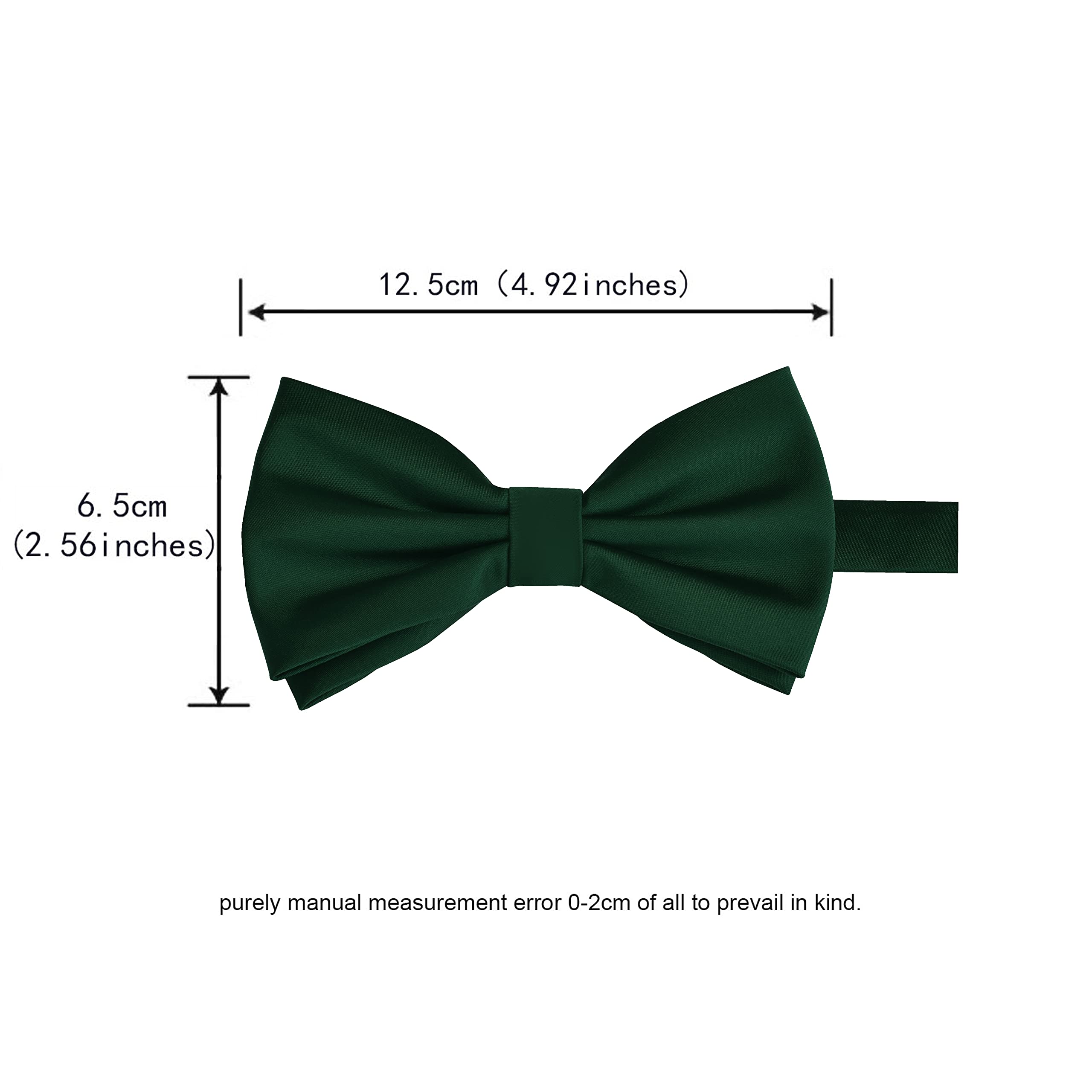 Branduce Mens Solid Dark Green Bow Tie and Pocket Square Set for Wedding Pre-tied Adjustable Satin Silk Forest Green Bowtie Handkerchief (BB01-29)