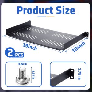 2 Pieces Rack Shelf Vented Rack Mount Shelf Universal Heavy Duty Server Rack Shelf for 19 Inch Network Equipment Rack and Cabinet 10 Inch Deep (1U,19 x 10 x 1.7 Inch)