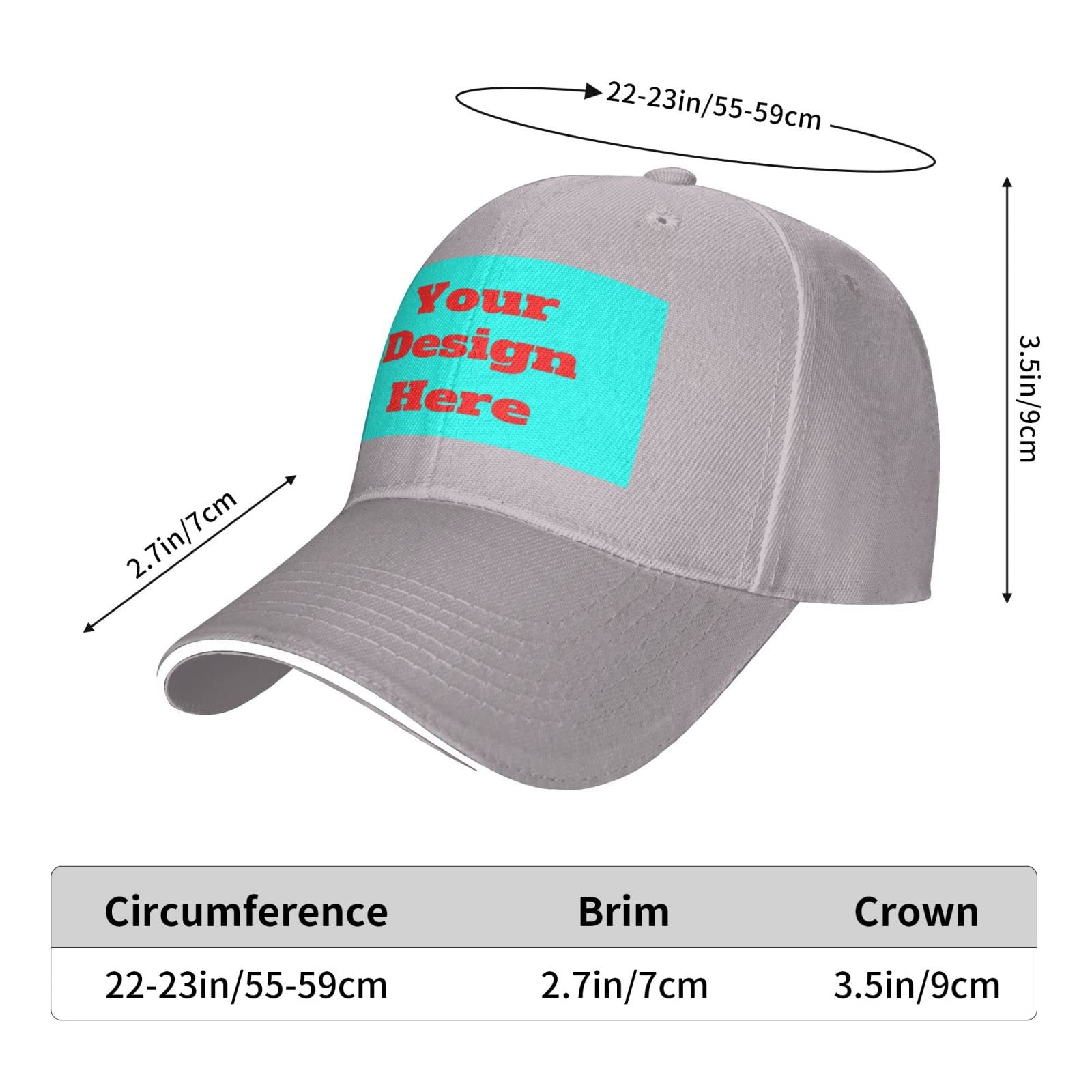 Custom Hats Your Custom Photo Text Here Men's Baseball Caps Gray