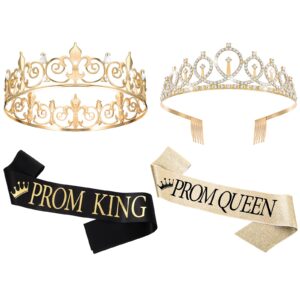 Saintrygo Prom King and Queen Crowns - 80s Cosplay Party Favors Tiara, Sash, Shiny Satin for Adults, 2024 Grad (4 Pcs, Graceful Style)