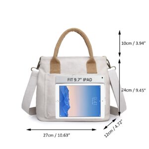 UERRUAM Small Canvas Tote Bag for Women Aesthetic Crossbody Bag Everyday Bag with Pockets Zipper Satchel Handbag