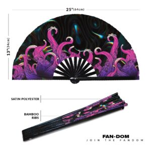 Octopus hand fan foldable handmade bamboo circuit rave hand fans Angry Iridescent Rainbow Octopus Mandala Decor Animal Fan outfit party gear gifts music festival rave accessories (Style 2)