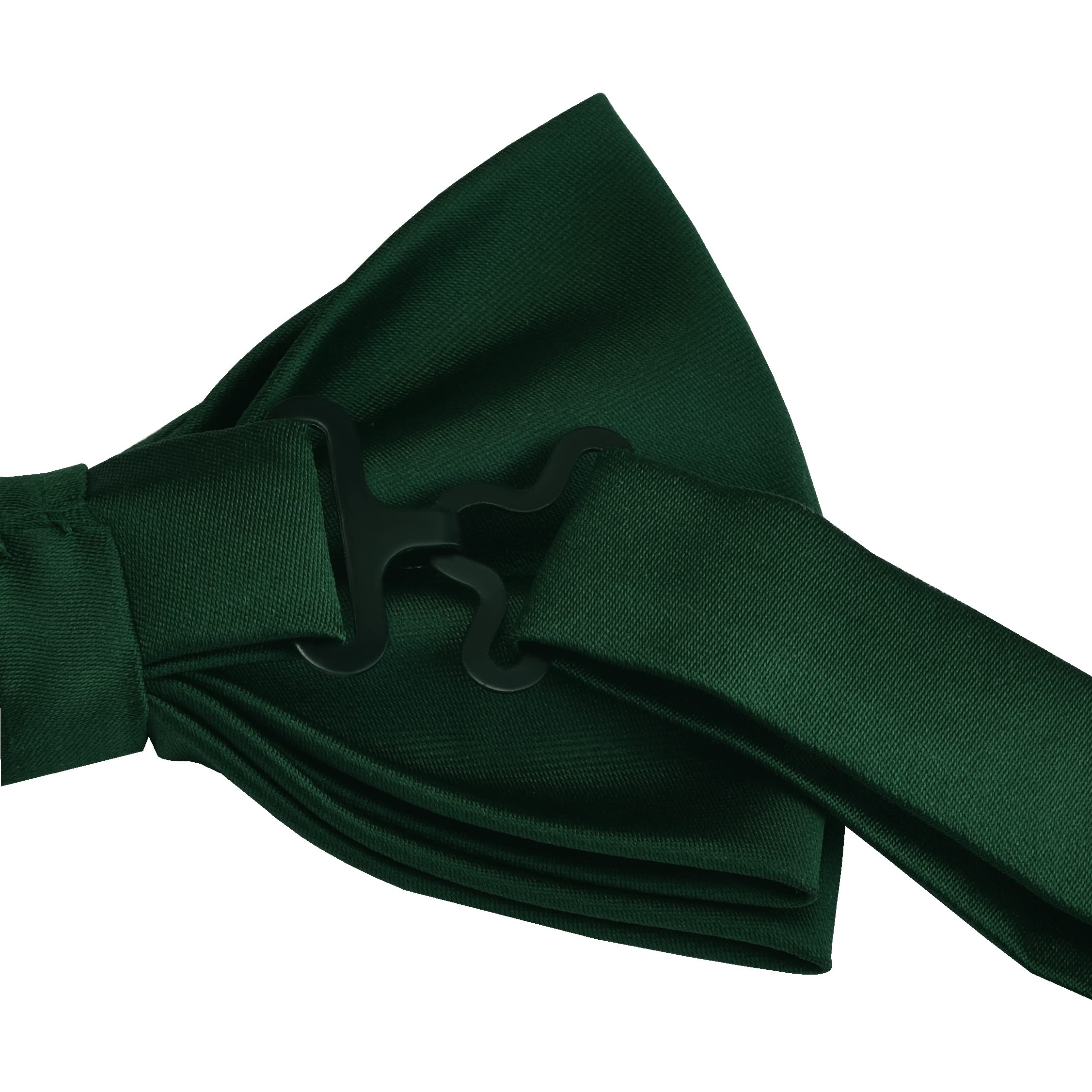 Branduce Mens Solid Dark Green Bow Tie and Pocket Square Set for Wedding Pre-tied Adjustable Satin Silk Forest Green Bowtie Handkerchief (BB01-29)