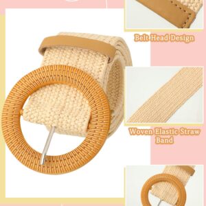 Geyoga 6 Pack Women Straw Belt Woven Elastic Stretch Waist Belt Skinny Braided Waist Belt Boho Rattan Belts with Wood Buckle Belts for Women Dress Belt, 2 Sizes