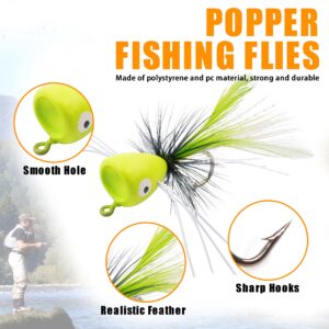 Fly Fishing Flies Fly Popper Panfish Bass Popper Flies Dry Fly Fishing Flies Topwater Bait Fly Fishing Popper for Bass Trout Panfish Crappie Bluegill Sunfish