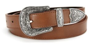 brown belt women - 1.1" cr western belts for woman leather belts cowboy belt - country belts for women with vintage buckle for jeans