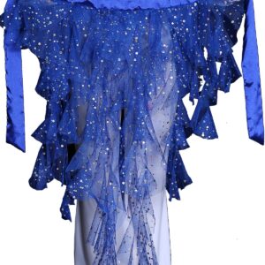 ZLTdream Women's Belly Dance Fox Triangle Waving Cut Hip Scarf Skirt with Tassel Highlight Mesh Dark Blue