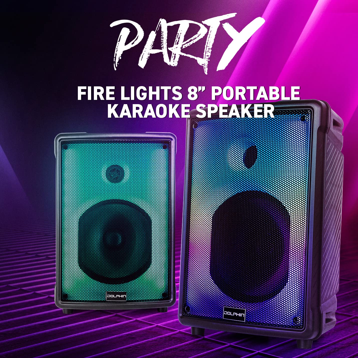 Dolphin KP-80 Loud Small Portable Bluetooth Speaker | Great for Kids & Adults, Karaokes, Parties, Outdoor/Indoor with Full Fire LED Light Show