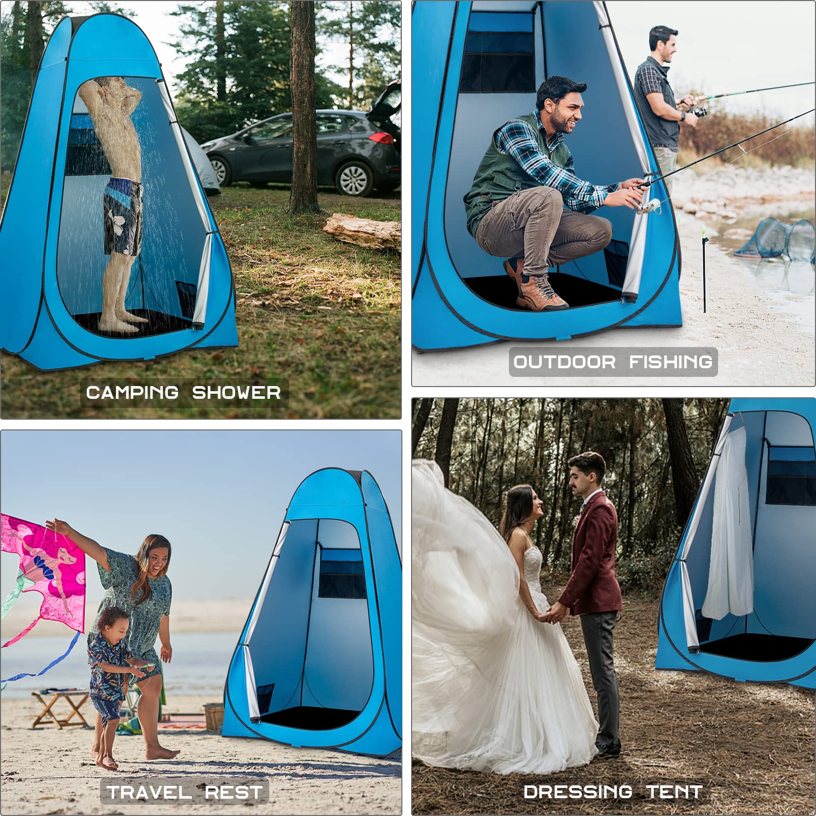 BRIAN & DANY Pop Up Shower Tent, Portable Changing Tent with Rain Shelter & Windows, Privacy Camping Tent for Hiking Beach, UPF 50+ & Waterproof, 47.2" x 47.2" x 74.8", Blue