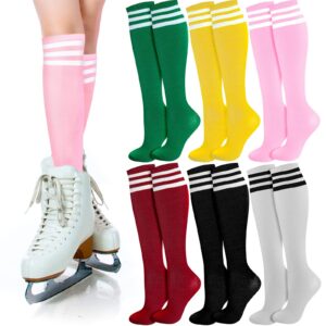 Unittype 6 Pair Rainbow Knee High Socks for Women Striped Socks Long Socks Tube Socks Roller Skate Skating Socks Gifts for halloween christmas party