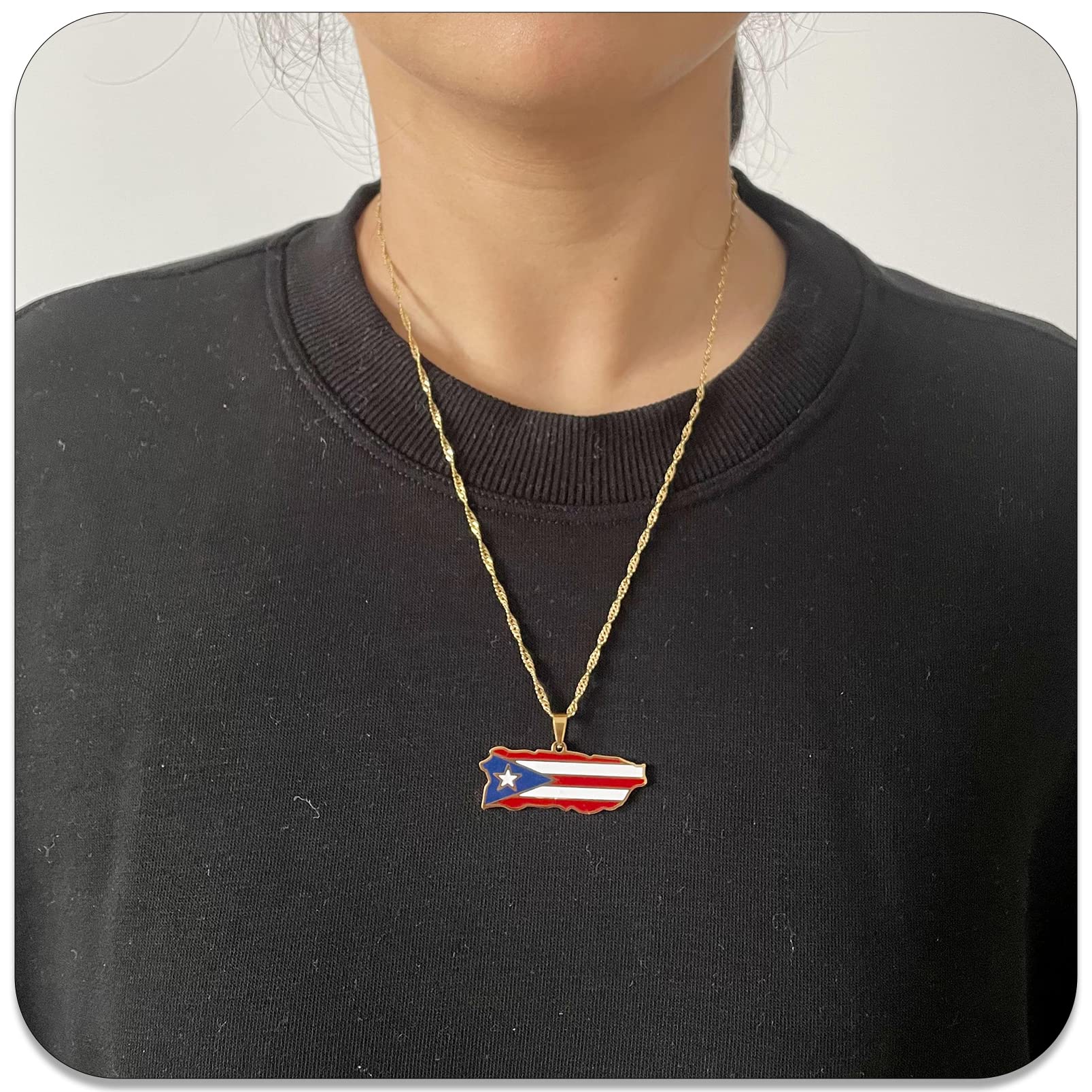 PEAS Fashion Jewelry Necklace Stainless Steel Puerto Rico Map Pendant Necklace(Gold)