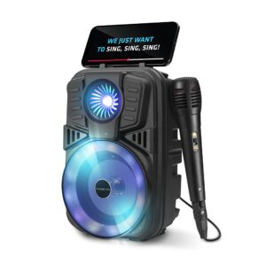 Singsation Karaoke Machine, 5.0 Portable Bluetooth 4" Speaker Dynamic Loudspeaker, Ultimate Karaoke Home System, LED Party Lights for Kids and Adults, Rechargeable Speaker with FM Radio, SD/TF Card