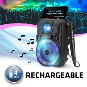 Singsation Karaoke Machine, 5.0 Portable Bluetooth 4" Speaker Dynamic Loudspeaker, Ultimate Karaoke Home System, LED Party Lights for Kids and Adults, Rechargeable Speaker with FM Radio, SD/TF Card