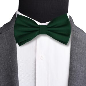 Branduce Mens Solid Dark Green Bow Tie and Pocket Square Set for Wedding Pre-tied Adjustable Satin Silk Forest Green Bowtie Handkerchief (BB01-29)