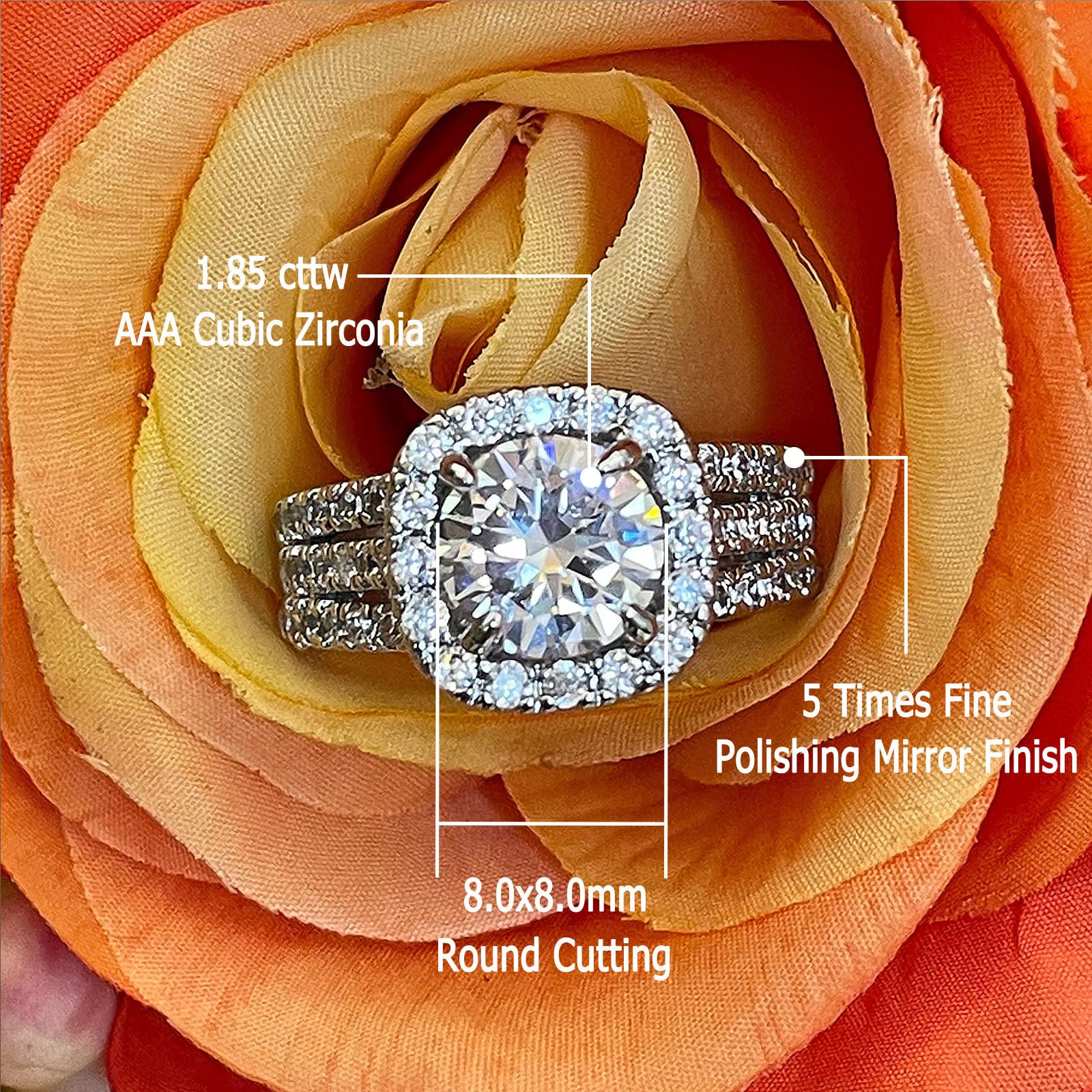 CEJUG Cubic Zirconia Halo Promise Engagement Rings for Women 18K White Gold Plated Wedding Bands Bridal Ring Set 2Ct Size 7