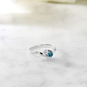 Gem Stone King 0.44 Ct Round White Topaz London Blue Topaz 10K White Gold Ring (Size 8)