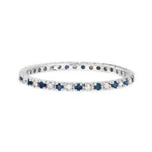 kaius jewels 925 sterling silver blue sapphire with white topaz eternity band women silver ring size us-7.5