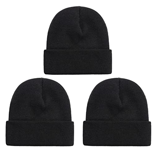 NPQQUAN 3 Packs Unisex Beanie Hats for Men Women Winter Knit Beanies Black+Black+Black