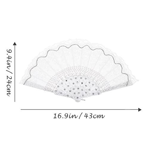 DECHOUS Lace Folding Fan Retro Folding Fan Folding Silk Fan Folding Fan Handheld Oriental Folding Fan Chinese Dance Fan Japan Foldable Fan Lunar New Year Hand Fan Large China Bride White