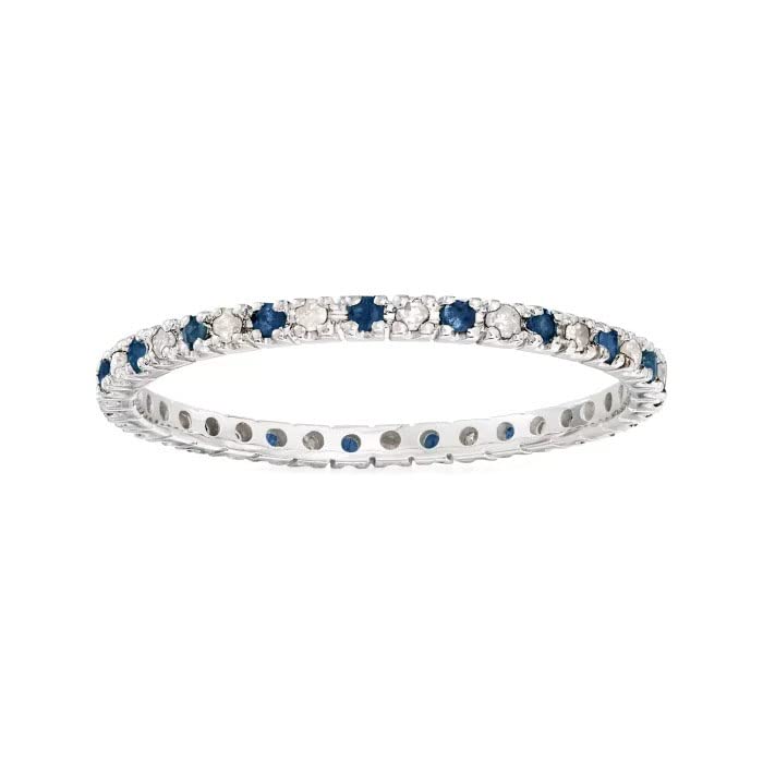 Kaius Jewels 925 Sterling Silver Blue Sapphire With White Topaz Eternity Band Women Silver Ring Size Us-7.5