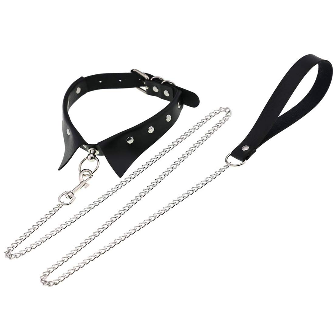 DAMSIL Punk Hauling Chain Choker PU Leather Collar Gothic Necklace Nightclub Goth Leash Belts Neck Accessories Adjustable Buckle (Black)