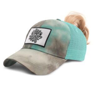 womens high ponytail cap baking tools vintage look home kitchen kitchen spatula cotton cookware patch trucker hats tie dye aqua rectangle patch