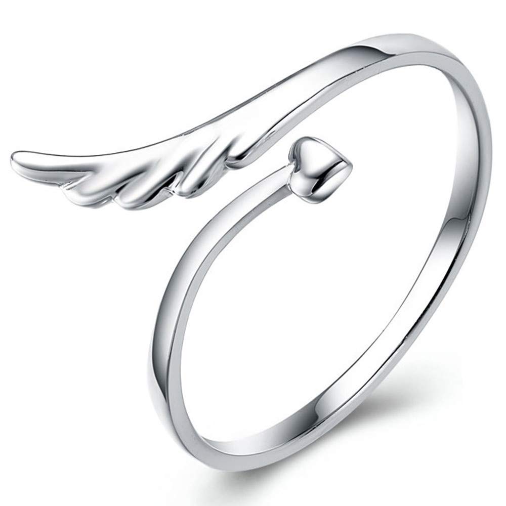 U-K Jewelry -Women's Ring Sterling Silver Heart Shaped Love Angel Wings Adjustable Ring Stable Professional Processed