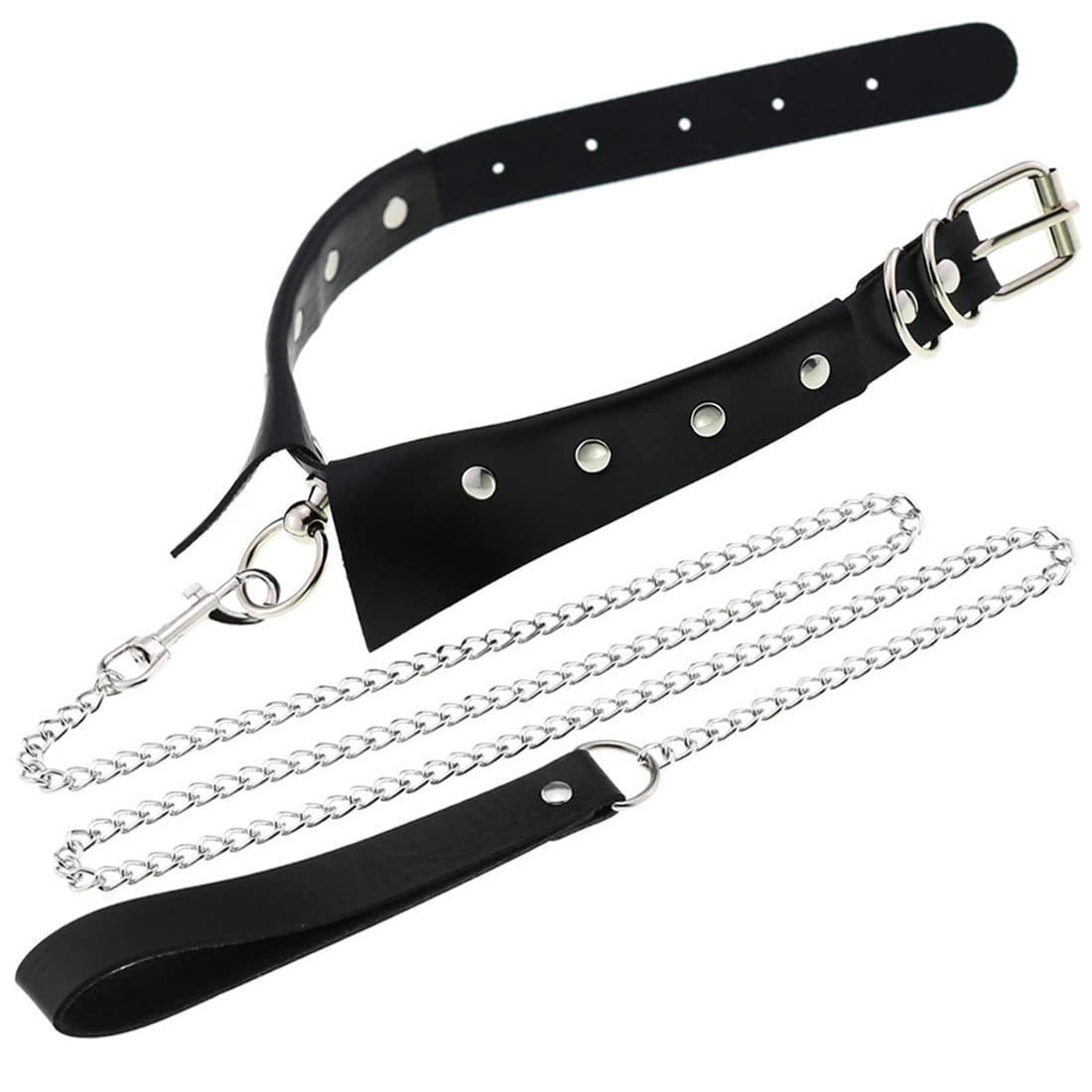 DAMSIL Punk Hauling Chain Choker PU Leather Collar Gothic Necklace Nightclub Goth Leash Belts Neck Accessories Adjustable Buckle (Black)