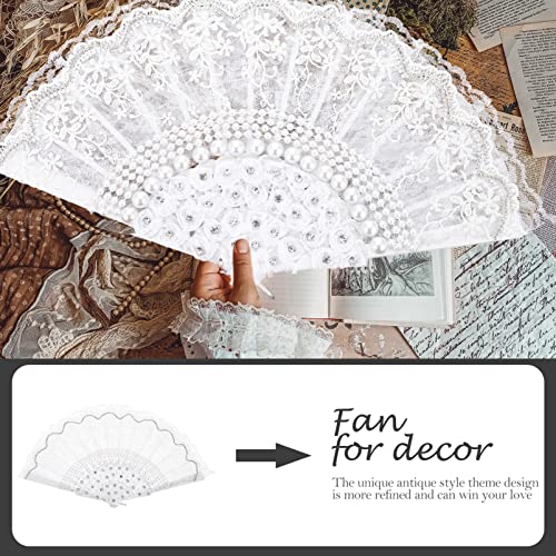 DECHOUS Lace Folding Fan Retro Folding Fan Folding Silk Fan Folding Fan Handheld Oriental Folding Fan Chinese Dance Fan Japan Foldable Fan Lunar New Year Hand Fan Large China Bride White