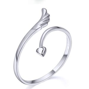 U-K Jewelry -Women's Ring Sterling Silver Heart Shaped Love Angel Wings Adjustable Ring Stable Professional Processed