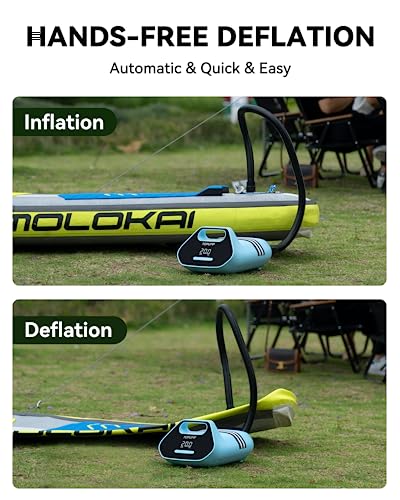 TOPUMP 7800mAh Rechargable SUP Air Pump TPS300,20PSI Electric Paddle Board Pump with Auto-Off Feature, Dual Stage Inflation & Deflation, AC/DC Battery for SUP, Inflatable Tent, Boat, Kayak