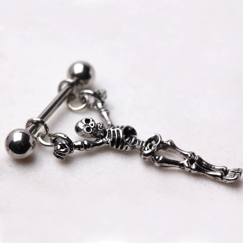 Pierced Owl 14GA 316L Stainless Steel Skeleton Dangling Nipple Barbells, Sold as a Pair