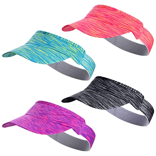 Rbenxia 4 Pieces of Visor Caps Adjustable Sun Visor Hats Elastic Sport Headband Visors for Women and Men (Gray, Pink, Purple, Green)