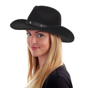 Western Cowboy Hat for Men Women Classic Fedora Hat with Buckle Belt Size:M-L (US, Alpha, Medium, Black)