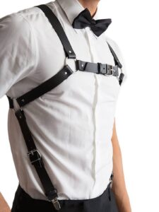 bodiy men leather suspenders shoulder belt strap tuxedo wedding suspender for groom groomsmen fashion body harness accessory