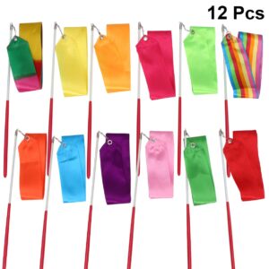 BESPORTBLE Ribbon Wand 12pcs 2 Meters Rhythmic Art Gymnastics Ribbons Gymnastics Ribbon Streamers Dancing Streamers Riband Rod for Artistic Dancing Gymnastics, Kids Dancing, Talent Shows Dance Ribbons