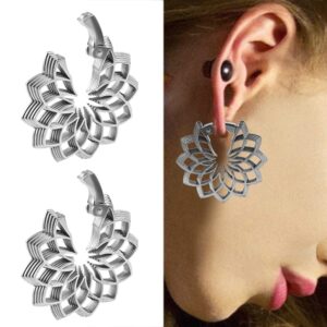 DOEARKO 2PCS Flores Ear Hangers Weights for Stretched Ears Gauges Plugs Body Piercing Tunnels 316 Stainless Steel Hypoallergenic Body Jewelry (For Lobe in 2G (6mm) or Larger, Black)